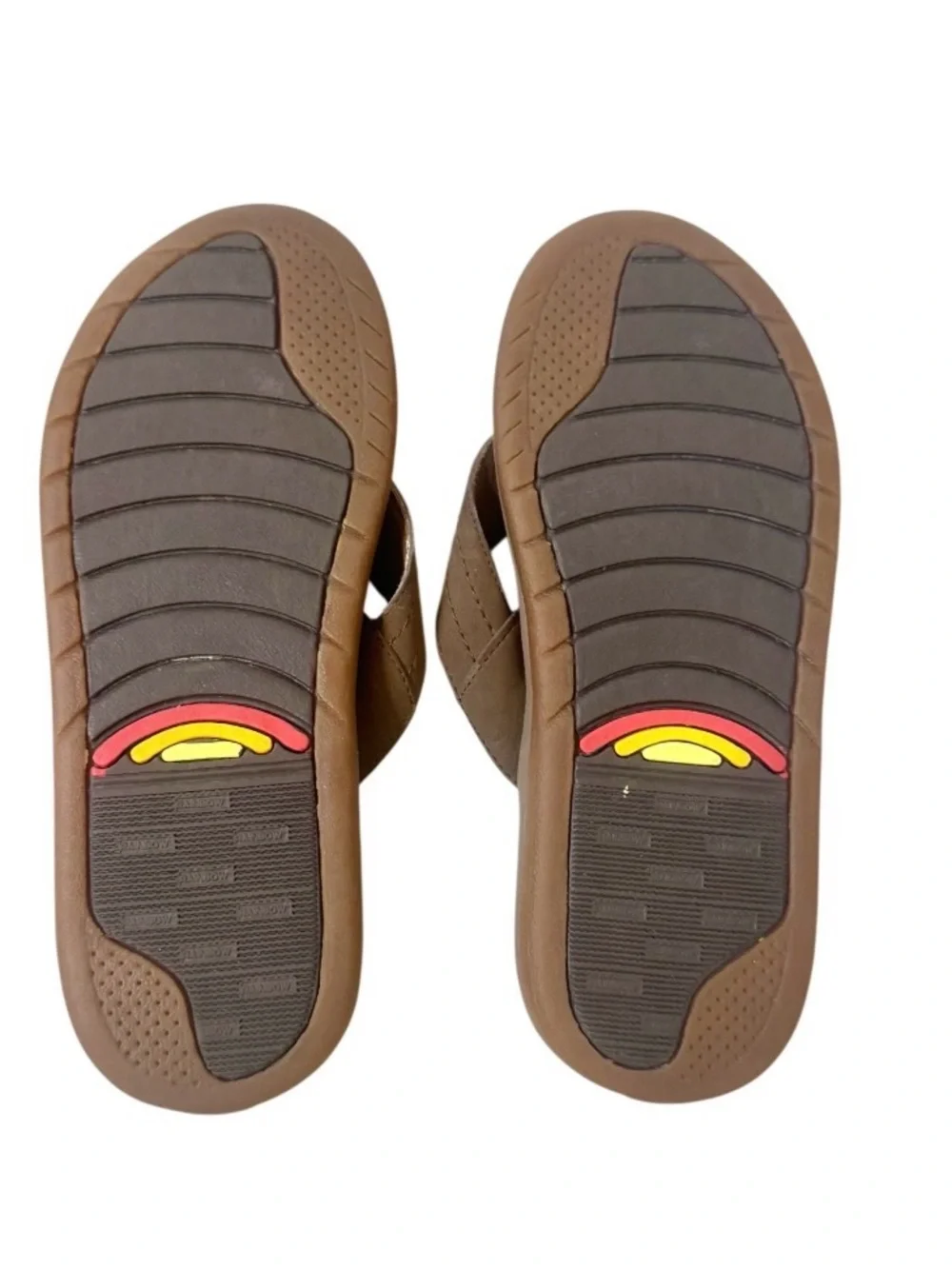 RAINBOW BROWN leather flip flops youth sandals boys girls size 4 5